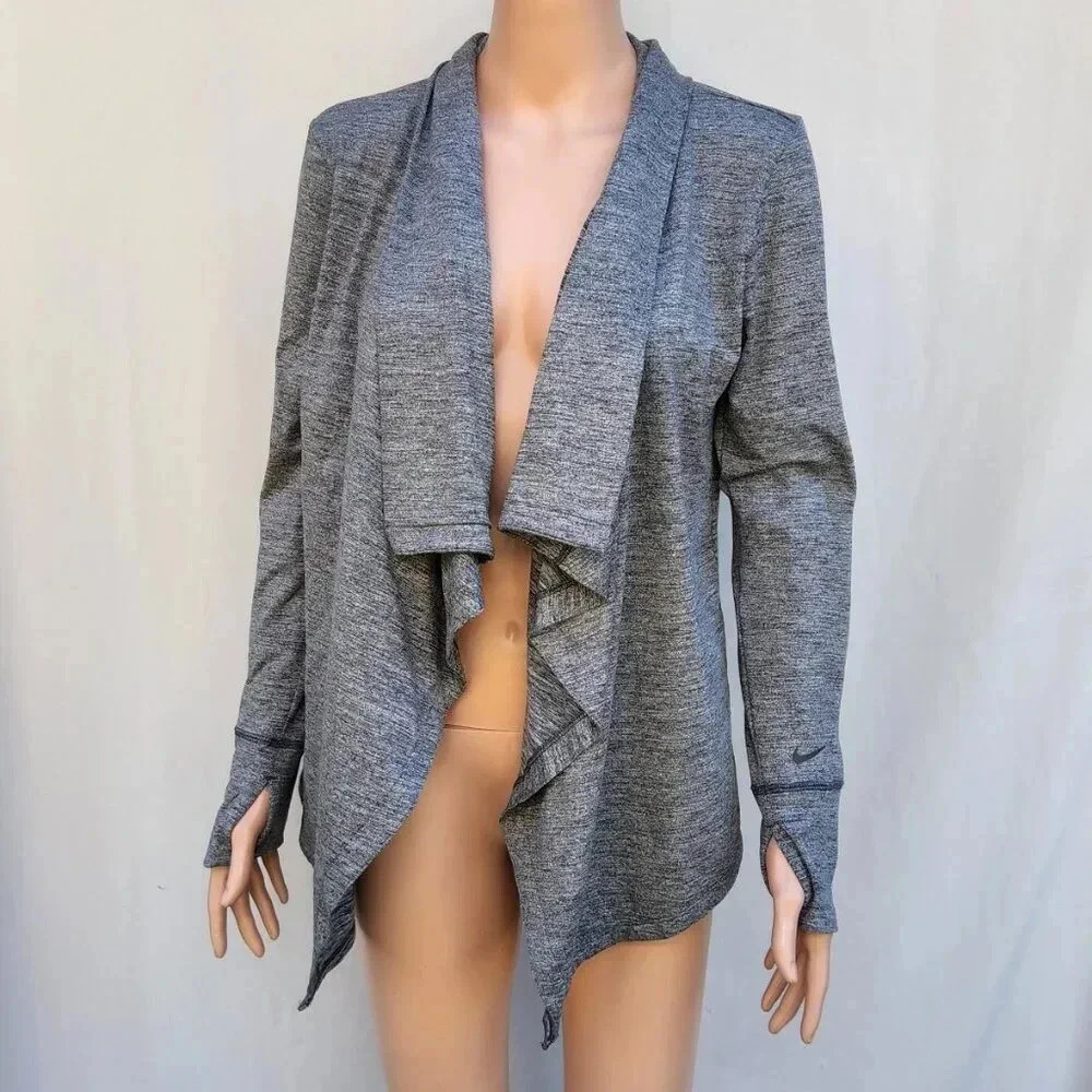Nike Dri-Fit Women's Draped Open cardigan Size XSmall Gray Long Sleeves Thumb